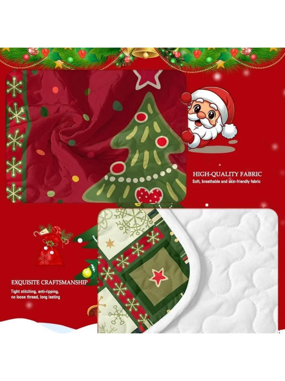 Cozy Christmas Tree Patchwork Queen Quilt Set - 3-Piece Bedspread for Holiday